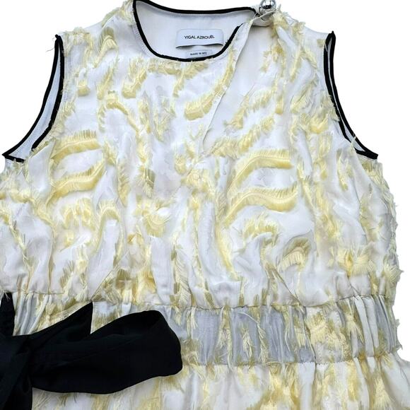 YIGAL‎ AZROUEL Women's Size 2 Silk Runway Midi Dress White Yellow Black Bow NYC - Picture 6 of 13